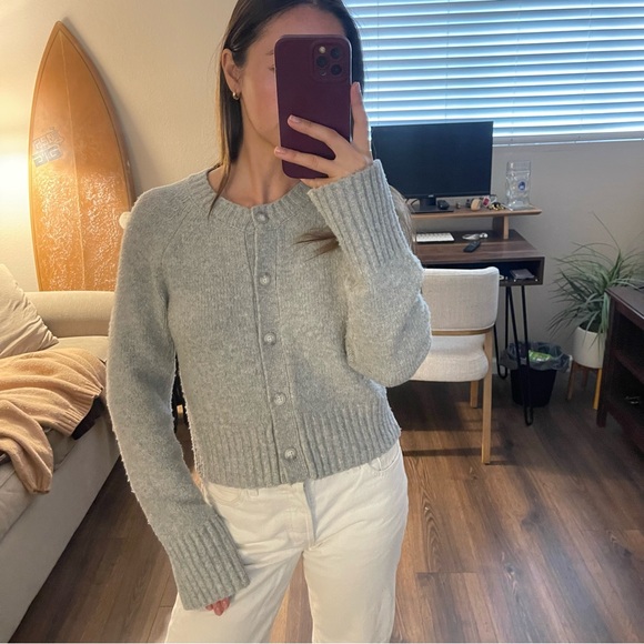 Gray Women's Cardigan Sweater - Picture 2 of 6